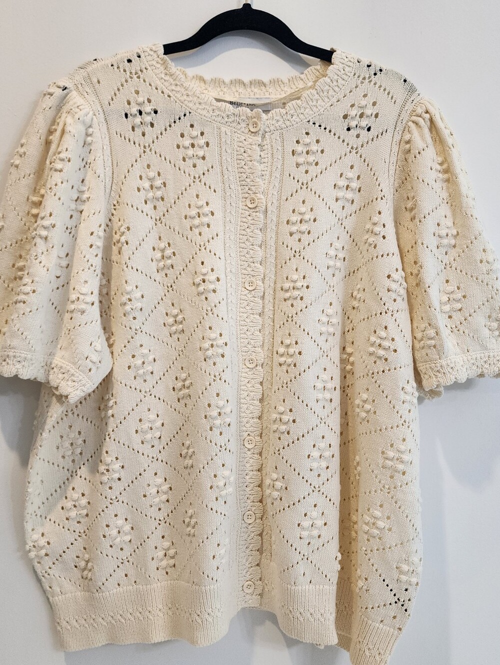 Belle Isle Scallop Edge Button Front Ivory Cardigan Women’s Sz 4X Cottagecore